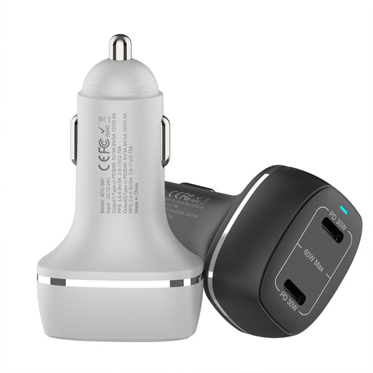 ACC-580 Dual Ports PD 60W Fast Charging Car Charger(White) - Car Charger by buy2fix | Online Shopping UK | buy2fix