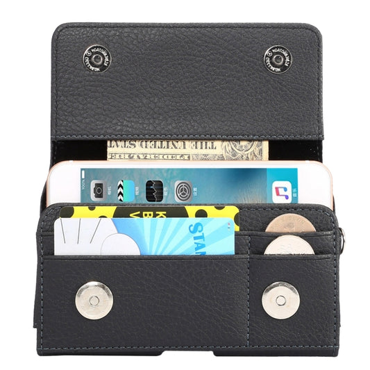 Universal Litchi Texture Vertical Flip Thwartwise PU Leather Case / Waist Bag with Back Splint & Card Slots & 15cm Lanyard for  iPhone 8 & 7  & 6s & 6, Galaxy SIV & SIII, Xiaomi Redmi 3 & 3X, Size: 14.3 x 7.5 x 1.5 cm(Black) - More iPhone Cases by buy2fix | Online Shopping UK | buy2fix
