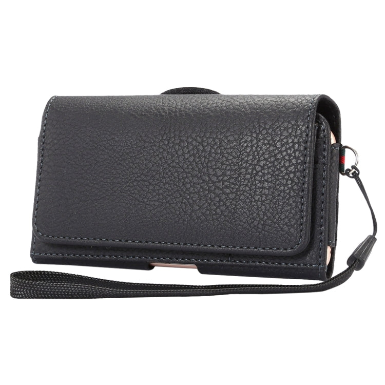 Universal Litchi Texture Vertical Flip Thwartwise PU Leather Case / Waist Bag with Back Splint & Card Slots & 15cm Lanyard for  iPhone 8 & 7  & 6s & 6, Galaxy SIV & SIII, Xiaomi Redmi 3 & 3X, Size: 14.3 x 7.5 x 1.5 cm(Black) - More iPhone Cases by buy2fix | Online Shopping UK | buy2fix