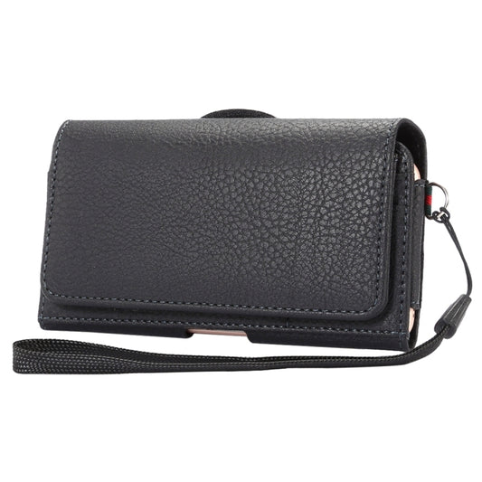 Universal Litchi Texture Vertical Flip Thwartwise PU Leather Case / Waist Bag with Back Splint & Card Slots & 15cm Lanyard for  iPhone 8 & 7  & 6s & 6, Galaxy SIV & SIII, Xiaomi Redmi 3 & 3X, Size: 14.3 x 7.5 x 1.5 cm(Black) - More iPhone Cases by buy2fix | Online Shopping UK | buy2fix