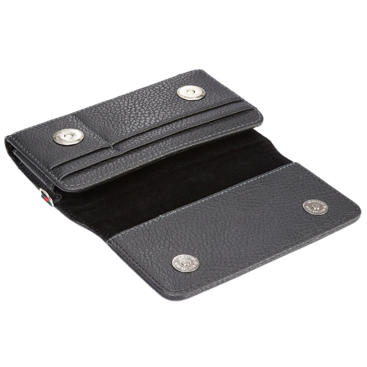 Universal Litchi Texture Vertical Flip Thwartwise PU Leather Case / Waist Bag with Back Splint & Card Slots & 15cm Lanyard for  iPhone 8 & 7  & 6s & 6, Galaxy SIV & SIII, Xiaomi Redmi 3 & 3X, Size: 14.3 x 7.5 x 1.5 cm(Black) - More iPhone Cases by buy2fix | Online Shopping UK | buy2fix