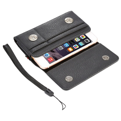 Universal Litchi Texture Vertical Flip Thwartwise PU Leather Case / Waist Bag with Back Splint & Card Slots & 15cm Lanyard for  iPhone 8 & 7  & 6s & 6, Galaxy SIV & SIII, Xiaomi Redmi 3 & 3X, Size: 14.3 x 7.5 x 1.5 cm(Black) - More iPhone Cases by buy2fix | Online Shopping UK | buy2fix
