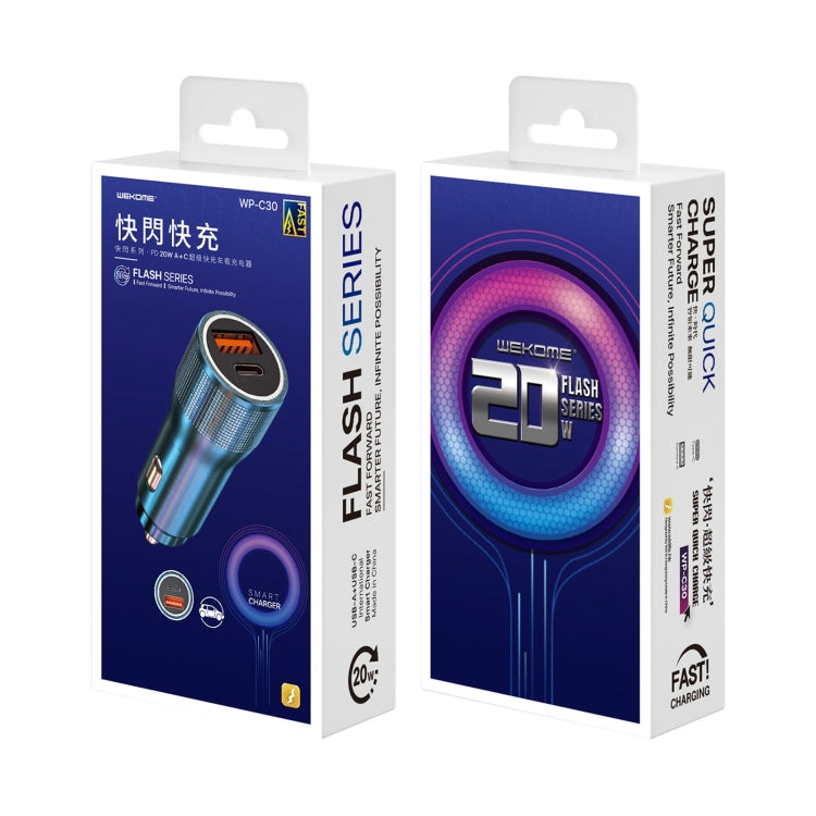 WK WP-C30 20W QC3.0 USB + PD UB-C / Type-C Interface Flash Series Car Fast Charger(Silver) by WK