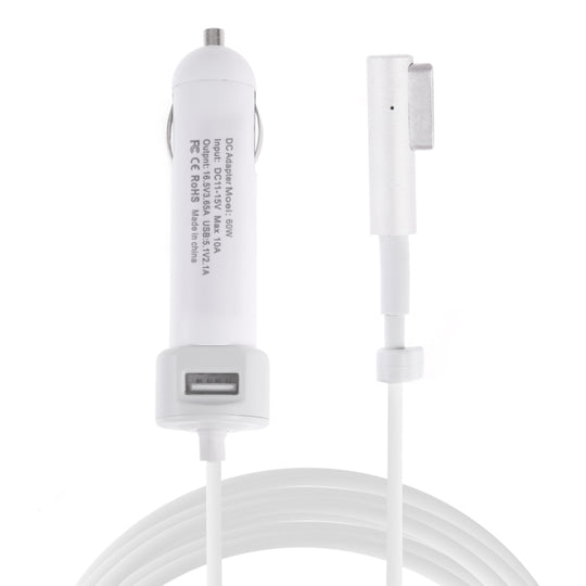 60 W 5,1 V 2,1 A USB-Schnittstelle Autoladegerät mit 16,5 V 3,65 AL MagSafe-Schnittstellendatenkabel (weiß)