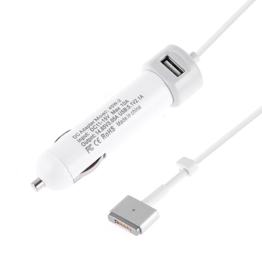 45W-2 5.1V 2.1A USB Interface Car Charger with 14.85V 3.05A T MagSafe 2 Interface Data Cable(White) - Car Charger by buy2fix | Online Shopping UK | buy2fix