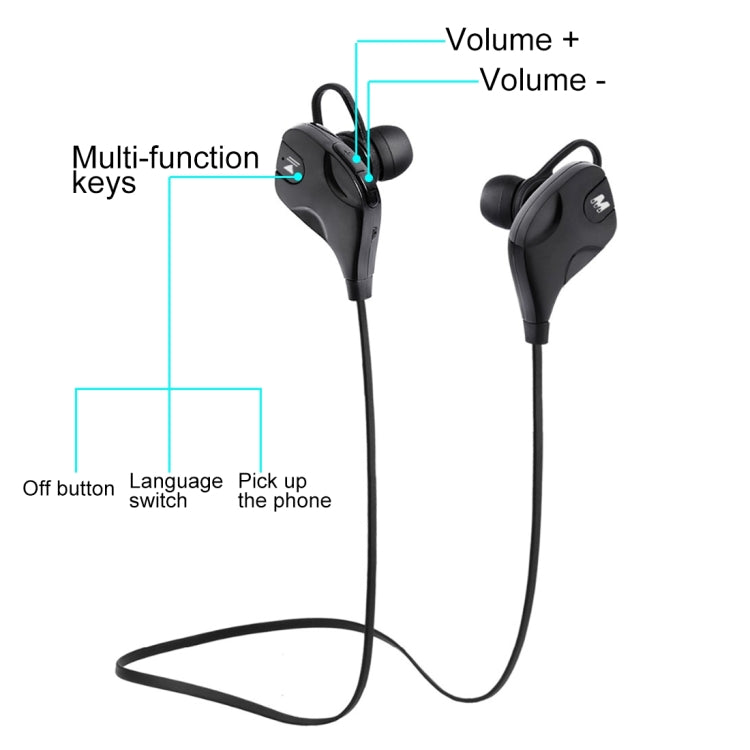 M8 Wireless Bluetooth Stereo Earphone with Wire Control + Mic, Wind Tunnel WT200 Program, Support Handfree Call, For iPhone, Galaxy, Sony, HTC, Google, Huawei, Xiaomi, Lenovo and other Smartphones(Black) - Bluetooth Earphone by buy2fix | Online Shopping UK | buy2fix