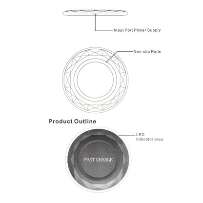 DC5V Input Diamond Qi Standard Fast Charging Wireless Charger, Cable Length: 1m(Black) - Wireless Charger by buy2fix | Online Shopping UK | buy2fix