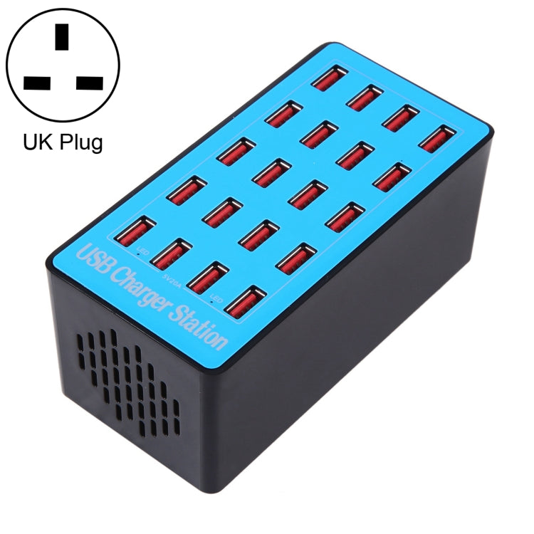 WLX-A5+ 100W 20 USB Ports Charger Station Automatically Assigned Smart Charger with Power LED Indicator, UK Plug by buy2fix