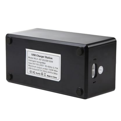 WLX-A5+ 100W 20 USB Ports Charger Station Automatically Assigned Smart Charger with Power LED Indicator, UK Plug by buy2fix