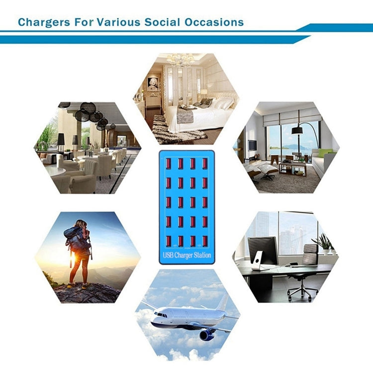 WLX-A5+ 100W 20 USB Ports Charger Station Automatically Assigned Smart Charger with Power LED Indicator, UK Plug by buy2fix