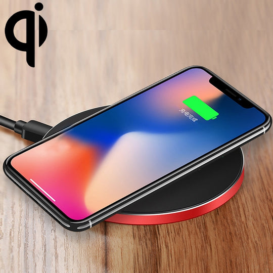 GY-68 Ultra-mince en alliage d'aluminium sans fil charge rapide Qi chargeur Pad (noir rouge)