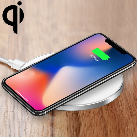 GY-68 Ultra-mince en alliage d'aluminium sans fil charge rapide Qi chargeur Pad (argent)
