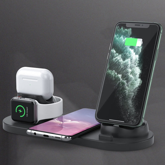 6 in 1 10W Qi Standard Wireless Charger Stand (Black) - Wireless Charger by buy2fix | Online Shopping UK | buy2fix