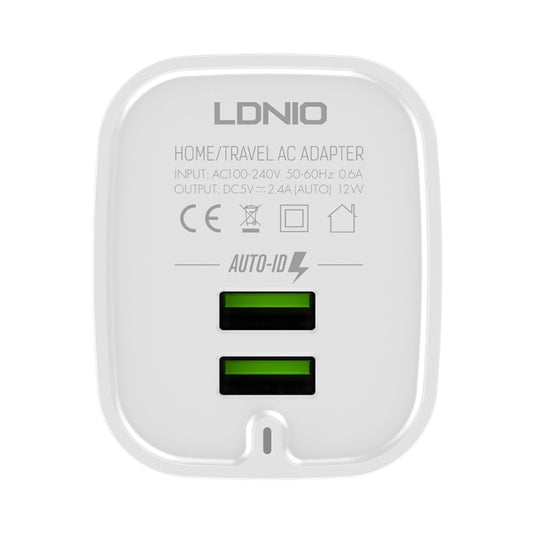 LDNIO A201 2.4A Dual USB Charging Head Travel Direct Charge Mobile Phone Adapter Charger With Micro USB Data Cable(US Plug) - USB Charger by LDNIO | Online Shopping UK | buy2fix