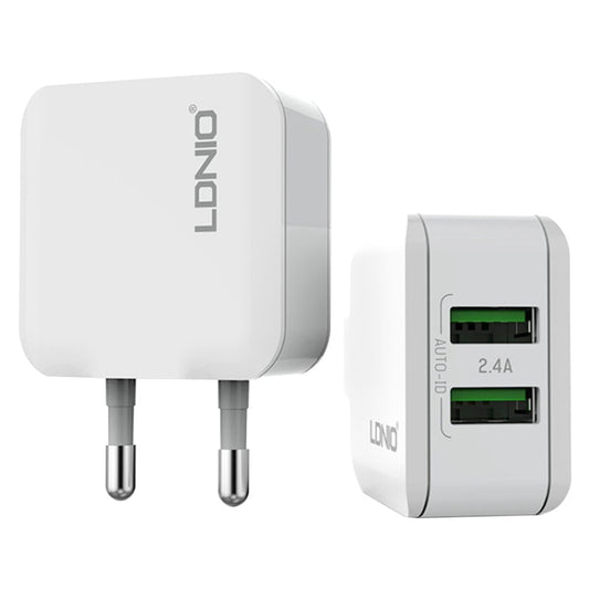LDNIO A2201 2.4A Dual USB Charging Head Travel Direct Charge Mobile Phone Adapter Charger With Type-C Data Cable(EU Plug) - USB Charger by LDNIO | Online Shopping UK | buy2fix