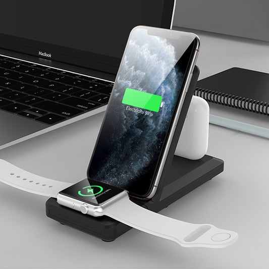 H6 3 in 1 Portable Folding Wireless Charger for iPhone + iWatch + AirPods(Black) - Wireless Charger by buy2fix | Online Shopping UK | buy2fix