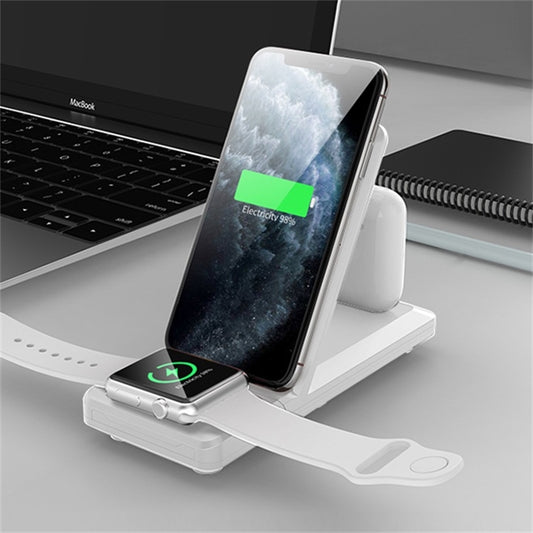 H6 3 in 1 Portable Folding Wireless Charger for iPhone + iWatch + AirPods(White) - Wireless Charger by buy2fix | Online Shopping UK | buy2fix