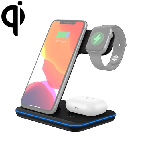 Chargeur magnétique vertical sans fil Z5A QI pour téléphones mobiles, montres Apple et AirPods / Samsung Galaxy Buds / Huawei Free Buds, avec anneau lumineux tactile (noir)