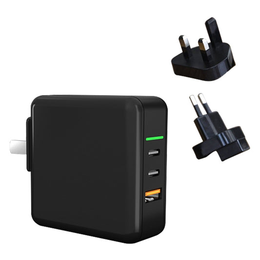 65W USB Ports x 1 + Type-C Port x 2 GaN Portable Mini Fast Charger Travel Charger with UK & US & EU Plug Set (Black) - USB Charger by buy2fix | Online Shopping UK | buy2fix