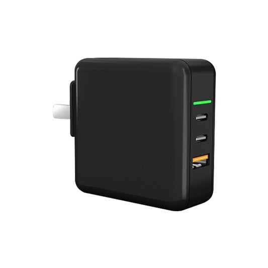 65W USB Ports x 1 + Type-C Port x 2 GaN Portable Mini Fast Charger Travel Charger with UK & US & EU Plug Set (Black) - USB Charger by buy2fix | Online Shopping UK | buy2fix