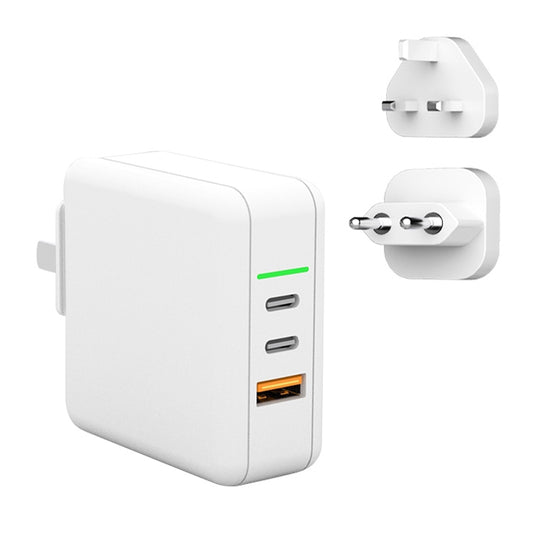 65W USB Ports x 1 + Type-C Port x 2 GaN Portable Mini Fast Charger Travel Charger with UK & US & EU Plug Set (White) - USB Charger by buy2fix | Online Shopping UK | buy2fix