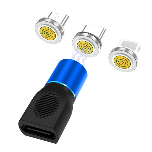 4 in 1 3A 8 Pin & USB-C / Type-C & Micro USB Zinc Alloy Magnetic Charging Head + USB-C / Type-C Magnetic Charging Adapter Set (Blue) - Charging Cable & Head by buy2fix | Online Shopping UK | buy2fix