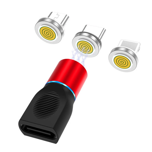 4 in 1 3A 8 Pin & USB-C / Type-C & Micro USB Zinc Alloy Magnetic Charging Head + USB-C / Type-C Magnetic Charging Adapter Set (Red) - Charging Cable & Head by buy2fix | Online Shopping UK | buy2fix