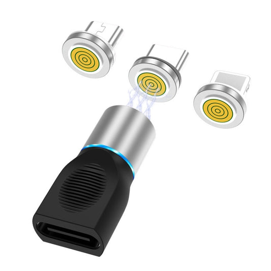 4 in 1 3A 8 Pin & USB-C / Type-C & Micro USB Zinc Alloy Magnetic Charging Head + USB-C / Type-C Magnetic Charging Adapter Set (Silver) - Charging Cable & Head by buy2fix | Online Shopping UK | buy2fix