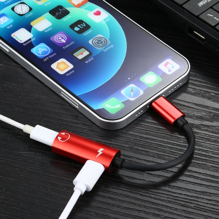 2 in 1 8 Pin Male to Dual 8 Pin Female Charging and Listening to Music Audio Earphone Adapter, Compatible with All IOS Systems(Red) by buy2fix