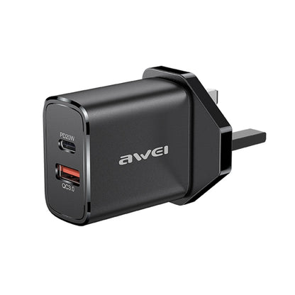 awei PD8 20W QC + PD Fast Charging Travel Charger Power Adapter, UK Plug (Black) - USB Charger by awei | Online Shopping UK | buy2fix