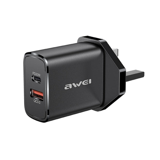 awei PD8 20W QC + PD Fast Charging Travel Charger Power Adapter, UK Plug (Black) - USB Charger by awei | Online Shopping UK | buy2fix