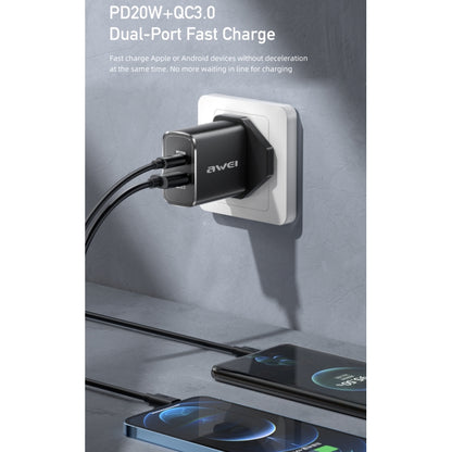 awei PD8 20W QC + PD Fast Charging Travel Charger Power Adapter, UK Plug (Black) - USB Charger by awei | Online Shopping UK | buy2fix
