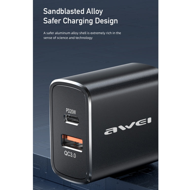 awei PD8 20W QC + PD Fast Charging Travel Charger Power Adapter, UK Plug (Black) - USB Charger by awei | Online Shopping UK | buy2fix
