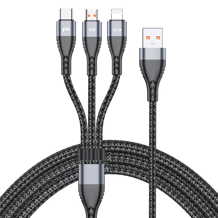 ADC-138 66W 3 in 1 USB to 8 Pin + Micro USB + USB-C / Type-C Fast Charging Braided Data Cable, Cable Length: 1.2m(Grey) by buy2fix