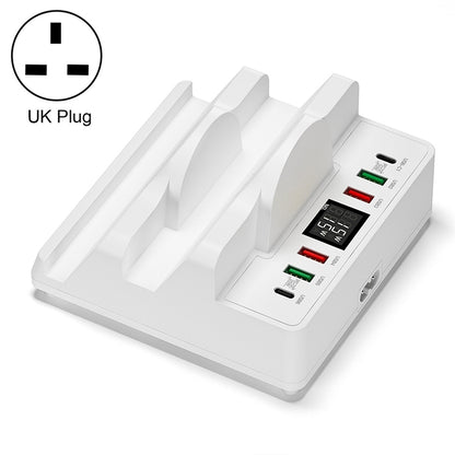 F6 Multifunctional Dual Wireless Charger with Phone Holder & Current Display, UK Plug - Multifunction Charger by buy2fix | Online Shopping UK | buy2fix