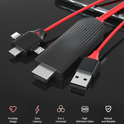 MiraScreen L7-8 3 in 1 8 Pin + Micro USB + USB-C / Type-C to HDMI Video Converter Cable, Cable Length: 2m by buy2fix