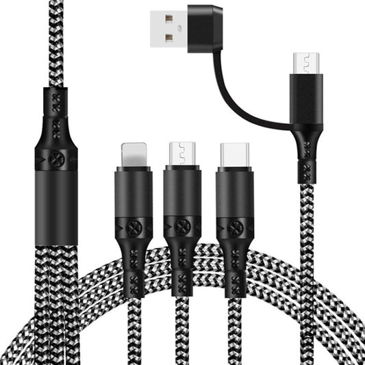 5 in 1 3A USB + USB-C / Type-C to 8 Pin + Micro USB + USB-C / Type-C Interface Two-color Braided Fast Charging Data Cable, Cable Length: 1.2m (Black) by buy2fix