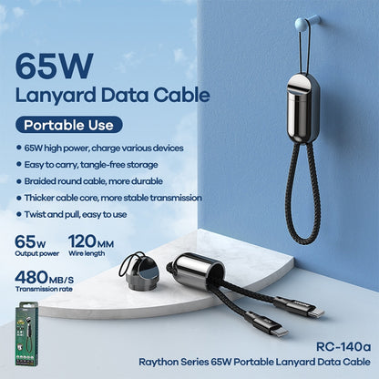 REMAX RC-140a Thor Series 65W USB-C / Type-C to USB-C / Type-C Portable Lanyard Data Cable, Cable Length: 1.2m - USB-C & Type-C Cable by REMAX | Online Shopping UK | buy2fix