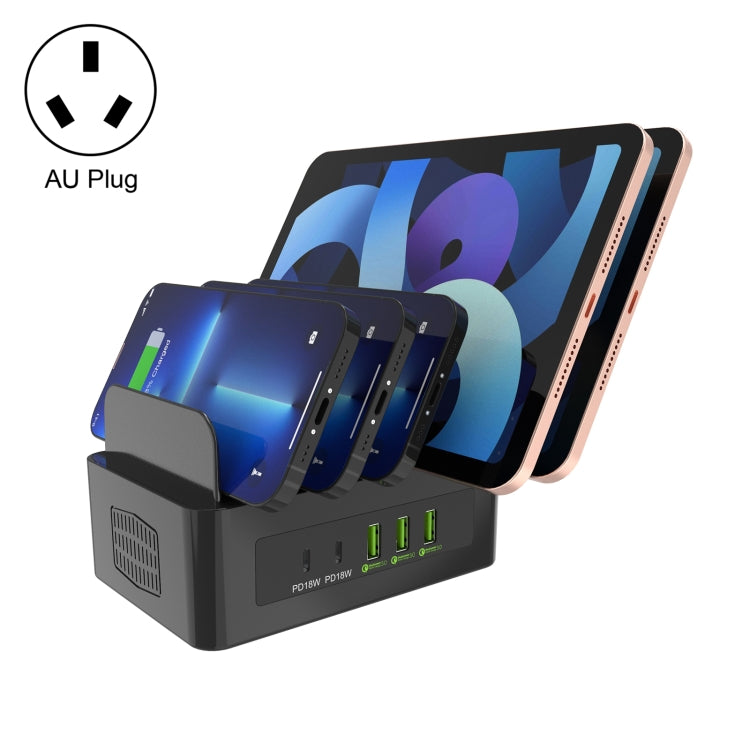 YFY-A54 100W USB + Type-C 5-Ports Smart Charging Station with Phone & Tablet Stand, AU Plug by buy2fix