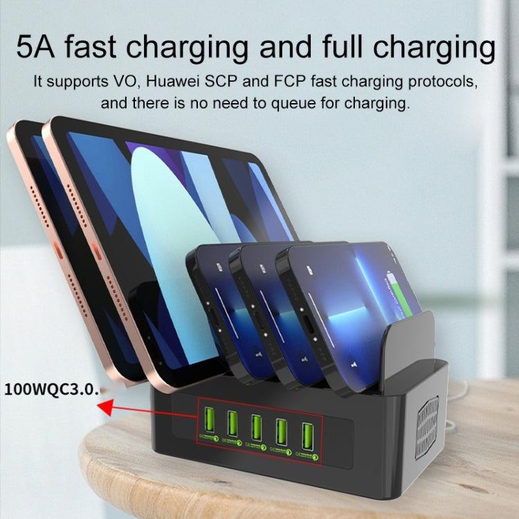 YFY-A54 100W USB + Type-C 5-Ports Smart Charging Station with Phone & Tablet Stand, AU Plug by buy2fix