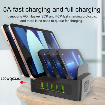 YFY-A54 100W USB + Type-C 5-Ports Smart Charging Station with Phone & Tablet Stand, UK Plug by buy2fix