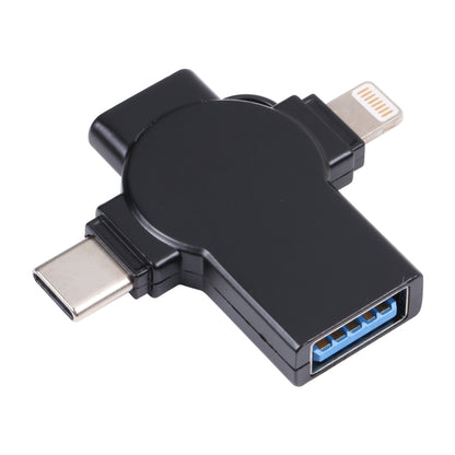 X09 4 in 1 USB to Dual 8 Pin+USB-C/Type-C Interface OTG Adapter (Black) by buy2fix