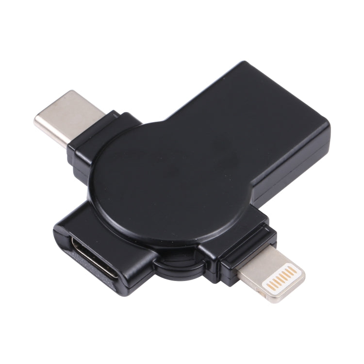 X09 4 in 1 USB to Dual 8 Pin+USB-C/Type-C Interface OTG Adapter (Black) by buy2fix