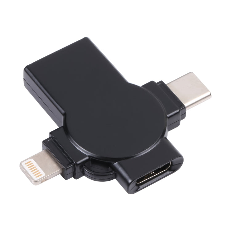 X09 4 in 1 USB to Dual 8 Pin+USB-C/Type-C Interface OTG Adapter (Black) by buy2fix
