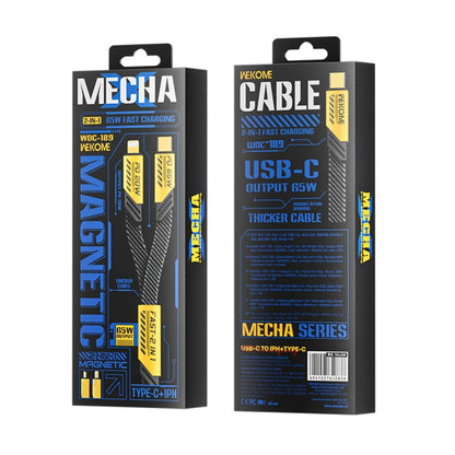 WK WDC-189 Armor Series 2 in 1 65W USB-C/Type-C to USB-C/Type-C+8 Pin Magnetic Data Cable, Length: 1.2m(Tarnish) - Multifunction Cable by WK | Online Shopping UK | buy2fix