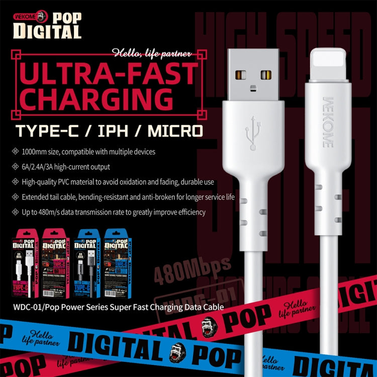 WEKOME WDC-01 Tidal Energy Series 2.4A USB to 8 Pin PVC Data Cable, Length: 1m (Black) - Normal Style Cable by WK | Online Shopping UK | buy2fix