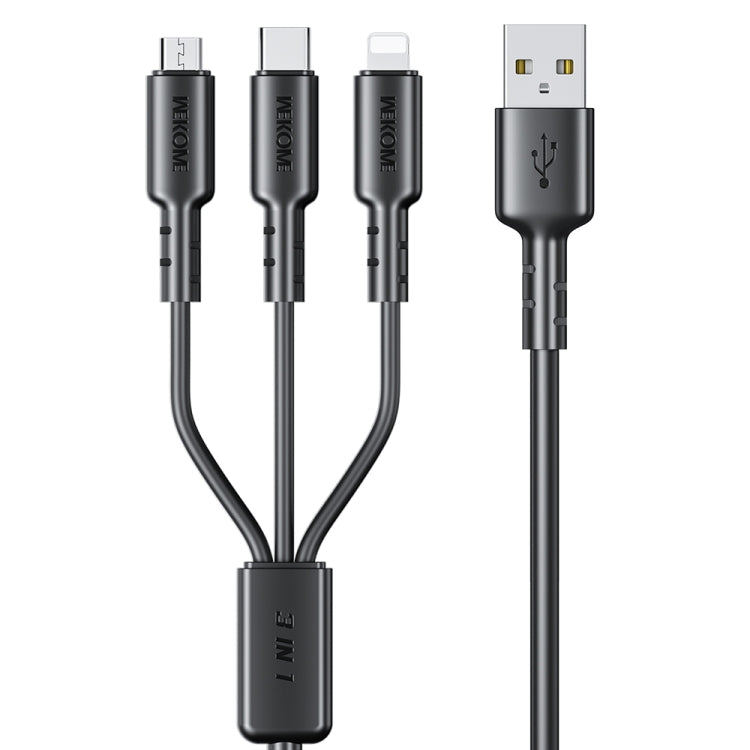 WEKOME WDC-02 Tidal Energy Series 3A USB to 8 Pin+Type-C+Micro USB 3 in 1 PVC Data Cable, Length: 1.2m (Black) - Multifunction Cable by WK | Online Shopping UK | buy2fix