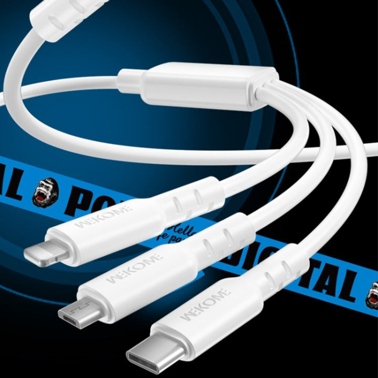 WEKOME WDC-02 Tidal Energy Series 3A USB to 8 Pin+Type-C+Micro USB 3 in 1 PVC Data Cable, Length: 1.2m (White) - Multifunction Cable by WK | Online Shopping UK | buy2fix