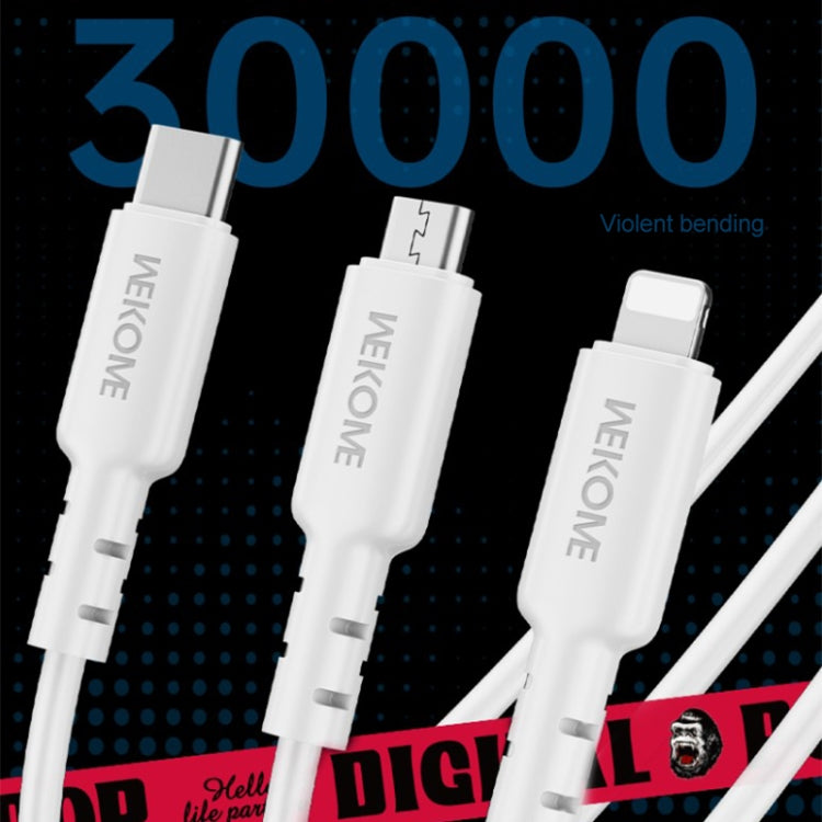 WEKOME WDC-02 Tidal Energy Series 3A USB to 8 Pin+Type-C+Micro USB 3 in 1 PVC Data Cable, Length: 1.2m (White) - Multifunction Cable by WK | Online Shopping UK | buy2fix