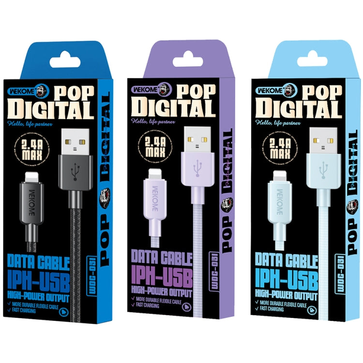 WEKOME WDC-03 Tidal Energy Series 2.4A USB to 8 Pin Braided Data Cable, Length: 1m (Black) - Normal Style Cable by WK | Online Shopping UK | buy2fix